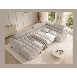 Canapé panoramique convertible Beige clair angle droit FERARIA 358x93x202cm 