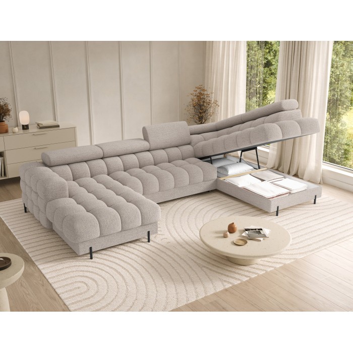 Canapé panoramique convertible Beige clair angle droit FERARIA 358x93x202cm 