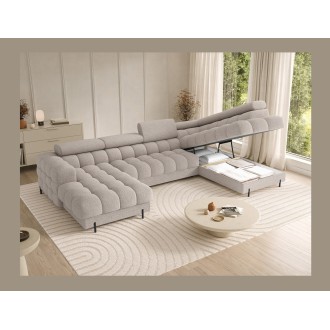 Canapé panoramique convertible Beige clair angle droit FERARIA 358x93x202cm 