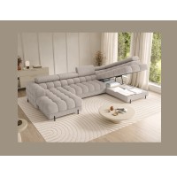 Canapé panoramique convertible Beige clair angle droit FERARIA 358x93x202cm 