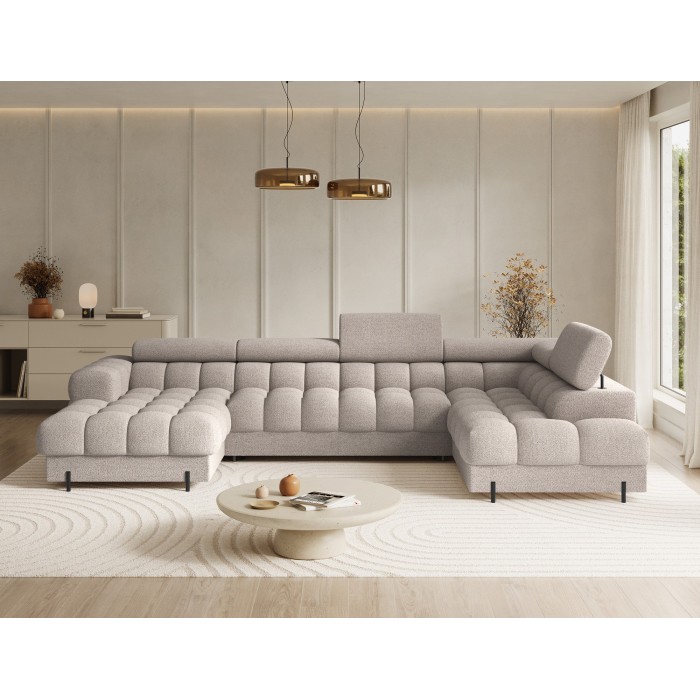 Canapé panoramique convertible Beige clair angle droit FERARIA 358x93x202cm 