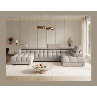 Canapé panoramique convertible Beige clair angle droit FERARIA 358x93x202cm 