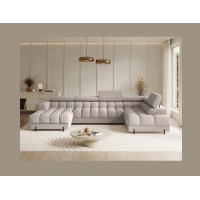 Canapé panoramique convertible Beige clair angle droit FERARIA 358x93x202cm 