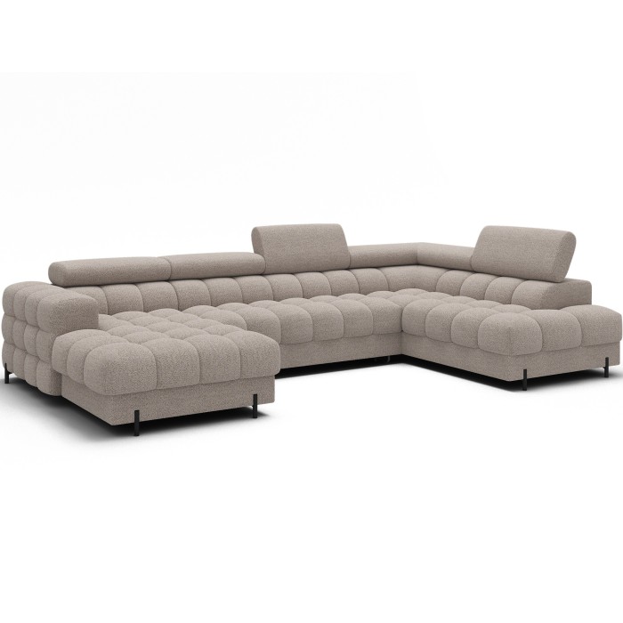 Canapé panoramique convertible Beige clair angle droit FERARIA 358x93x202cm 