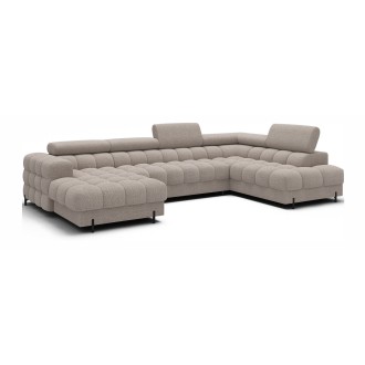 Canapé panoramique convertible Beige clair angle droit FERARIA 358x93x202cm 