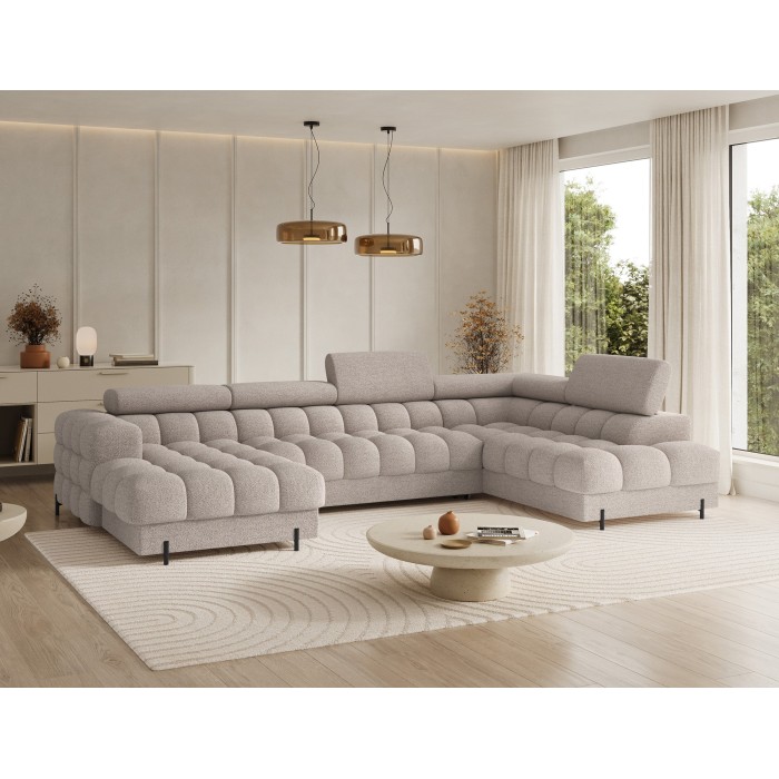Canapé panoramique convertible Beige clair angle droit FERARIA 358x93x202cm 