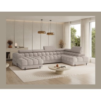 Canapé panoramique convertible Beige clair angle droit FERARIA 358x93x202cm 