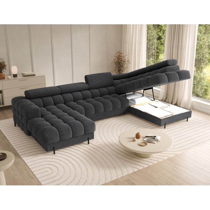 Canapé panoramique convertible Charbon angle droit FERARIA 358x93x202cm 
