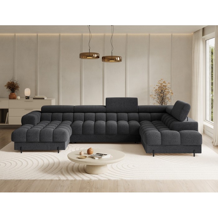 Canapé panoramique convertible Charbon angle droit FERARIA 358x93x202cm 