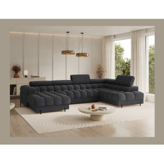 Canapé panoramique convertible Charbon angle droit FERARIA 358x93x202cm 