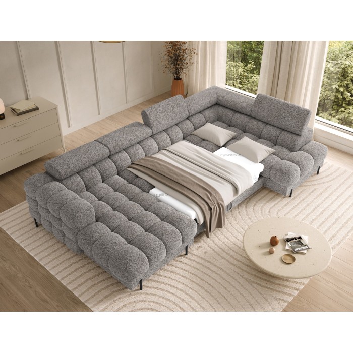 Canapé panoramique convertible Gris chiné angle droit FERARIA 358x93x202cm 