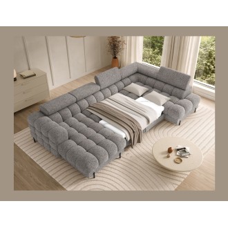 Canapé panoramique convertible Gris chiné angle droit FERARIA 358x93x202cm 