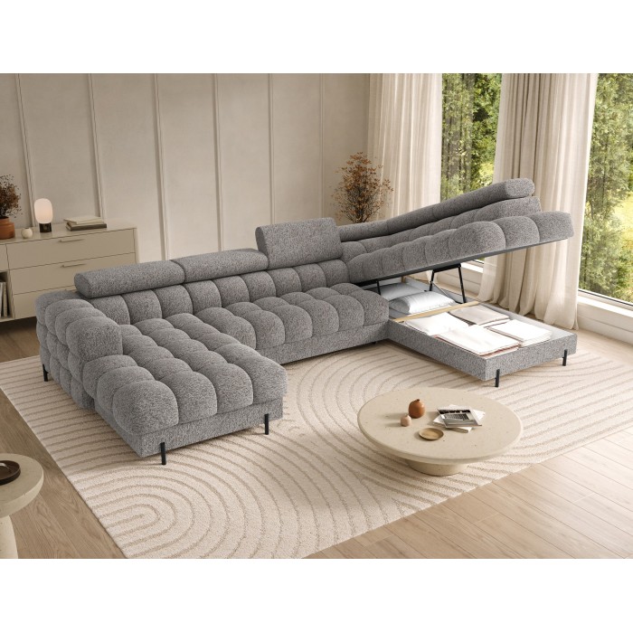 Canapé panoramique convertible Gris chiné angle droit FERARIA 358x93x202cm 