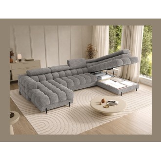 Canapé panoramique convertible Gris chiné angle droit FERARIA 358x93x202cm 