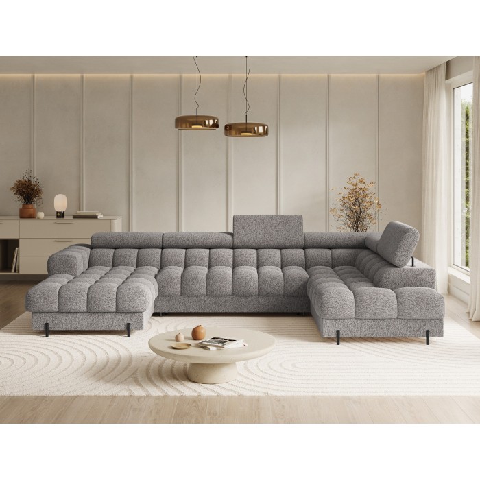 Canapé panoramique convertible Gris chiné angle droit FERARIA 358x93x202cm 