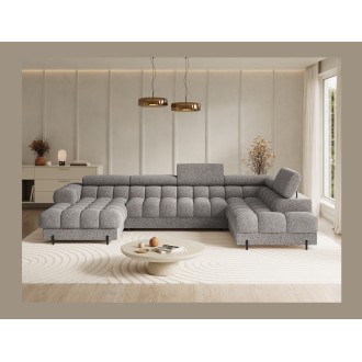Canapé panoramique convertible Gris chiné angle droit FERARIA 358x93x202cm 