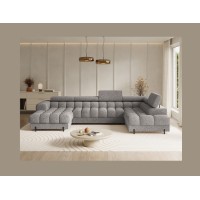 Canapé panoramique convertible Gris chiné angle droit FERARIA 358x93x202cm 
