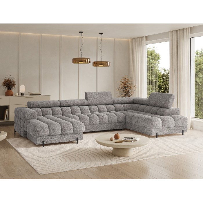Canapé panoramique convertible Gris chiné angle droit FERARIA 358x93x202cm 