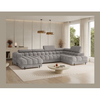 Canapé panoramique convertible Gris chiné angle droit FERARIA 358x93x202cm 