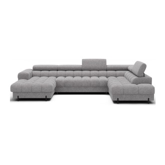 Canapé panoramique convertible Gris chiné clair angle droit FERARIA 358x93x202cm 