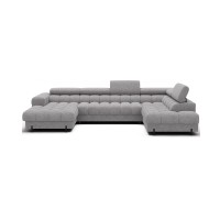 Canapé panoramique convertible Gris chiné clair angle droit FERARIA 358x93x202cm 