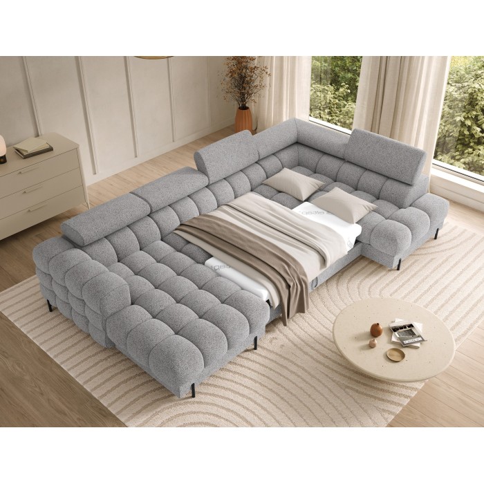 Canapé panoramique convertible Gris chiné clair angle droit FERARIA 358x93x202cm 