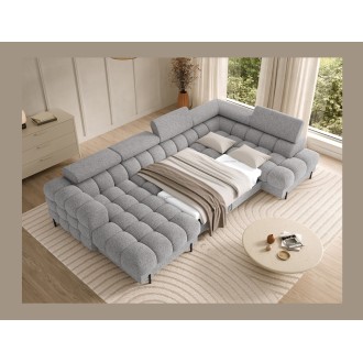 Canapé panoramique convertible Gris chiné clair angle droit FERARIA 358x93x202cm 