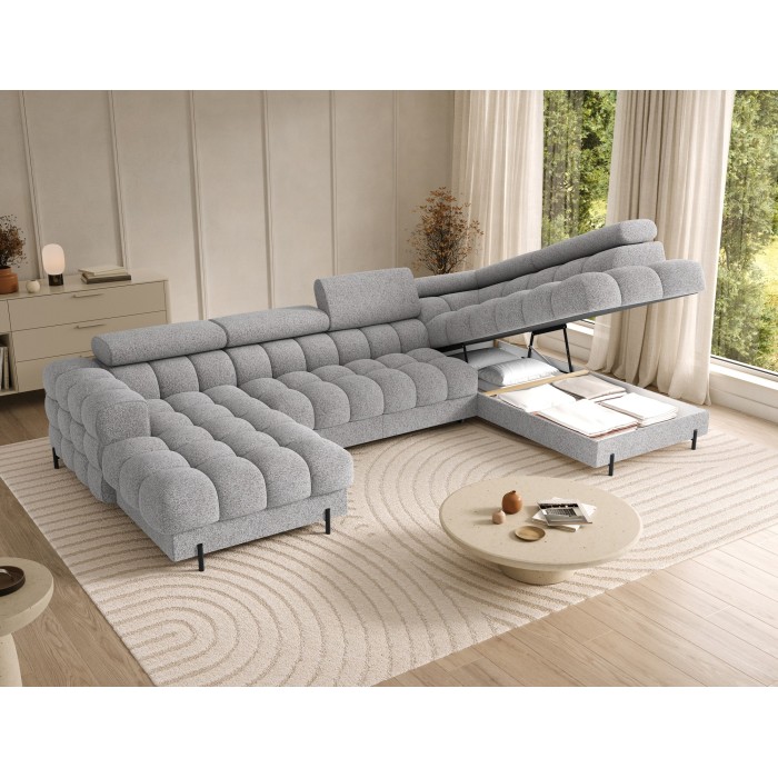 Canapé panoramique convertible Gris chiné clair angle droit FERARIA 358x93x202cm 