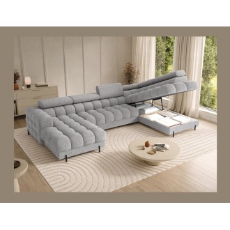 Canapé panoramique convertible Gris chiné clair angle droit FERARIA 358x93x202cm 