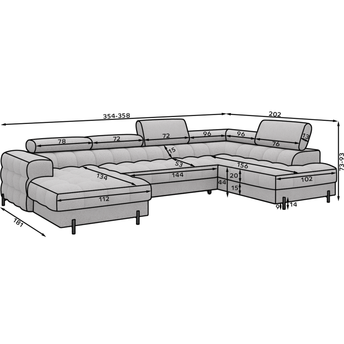 Canapé panoramique convertible Gris chiné clair angle droit FERARIA 358x93x202cm 