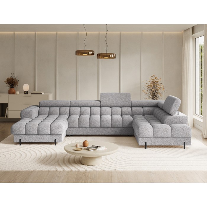 Canapé panoramique convertible Gris chiné clair angle droit FERARIA 358x93x202cm 