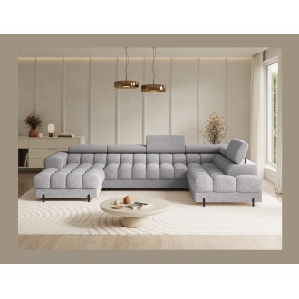 Canapé panoramique convertible Gris chiné clair angle droit FERARIA 358x93x202cm 