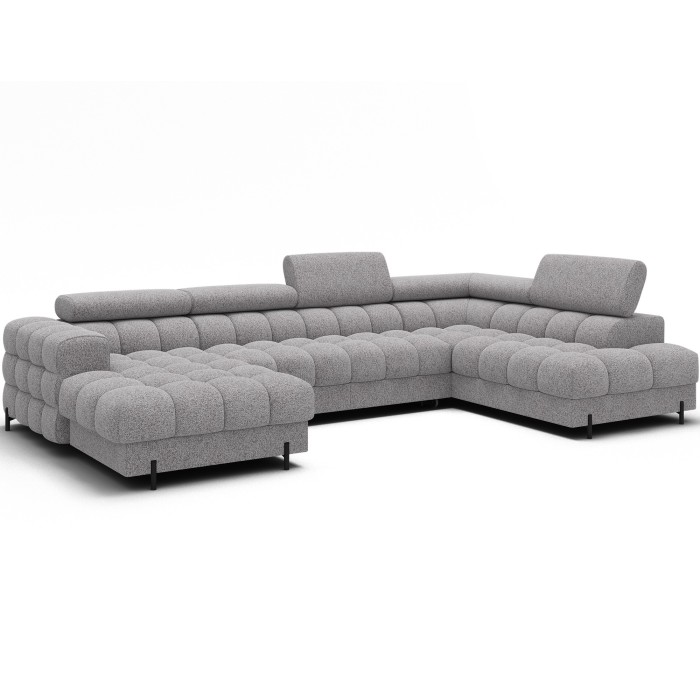 Canapé panoramique convertible Gris chiné clair angle droit FERARIA 358x93x202cm 