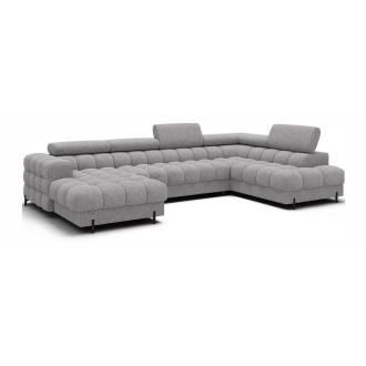Canapé panoramique convertible Gris chiné clair angle droit FERARIA 358x93x202cm 