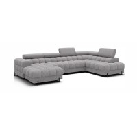 Canapé panoramique convertible Gris chiné clair angle droit FERARIA 358x93x202cm 