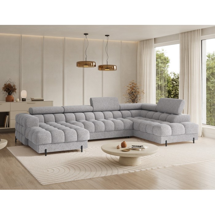 Canapé panoramique convertible Gris chiné clair angle droit FERARIA 358x93x202cm 