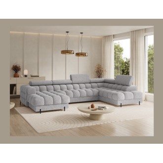 Canapé panoramique convertible Gris chiné clair angle droit FERARIA 358x93x202cm 