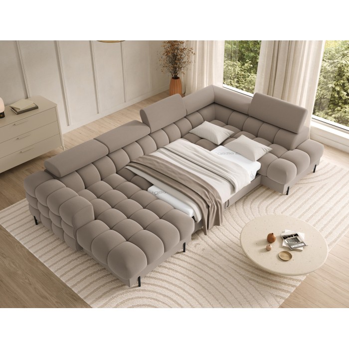 Canapé panoramique convertible Beige angle droit FERARIA 358x93x202cm 
