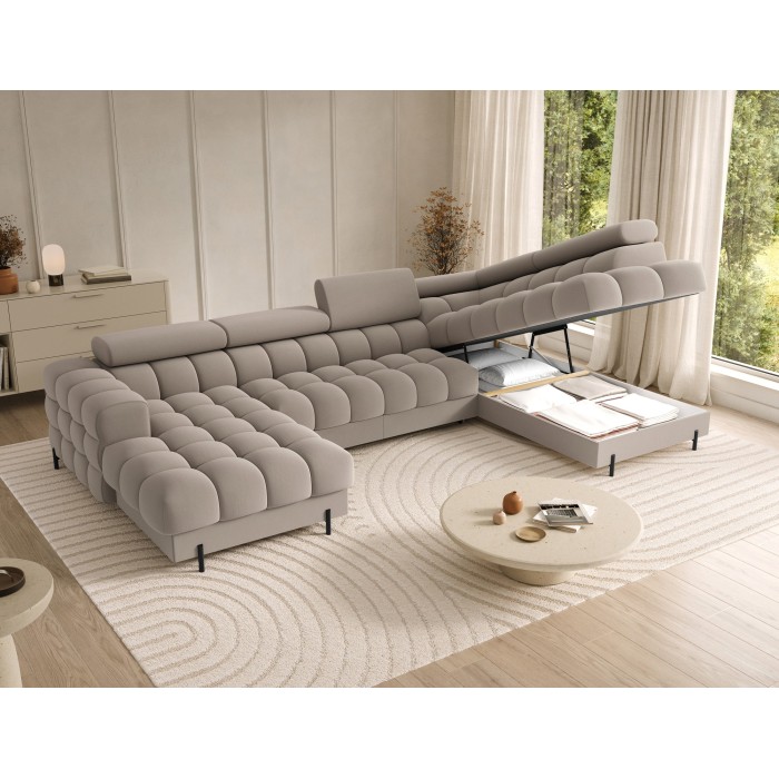 Canapé panoramique convertible Beige angle droit FERARIA 358x93x202cm 