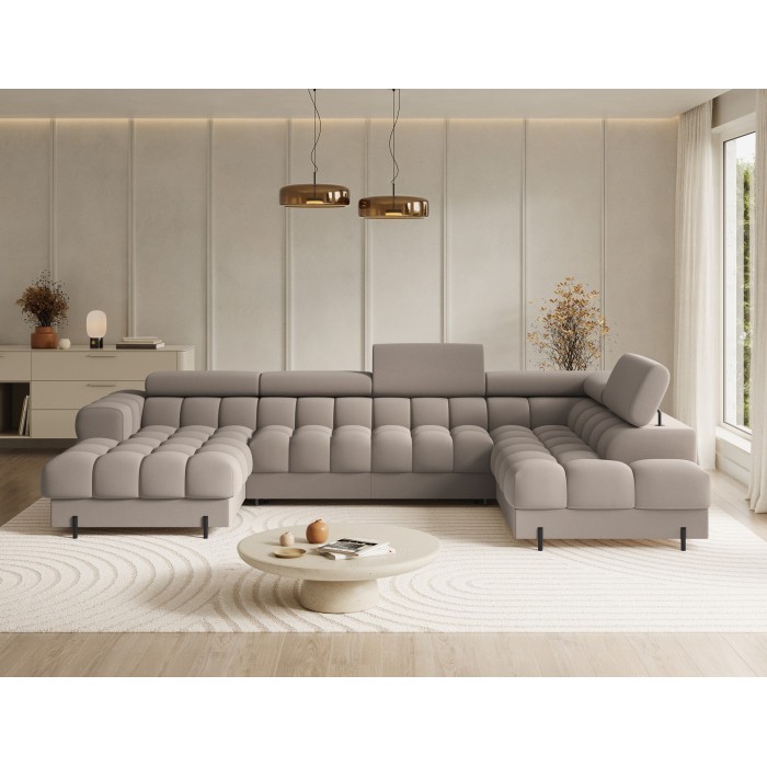 Canapé panoramique convertible Beige angle droit FERARIA 358x93x202cm 