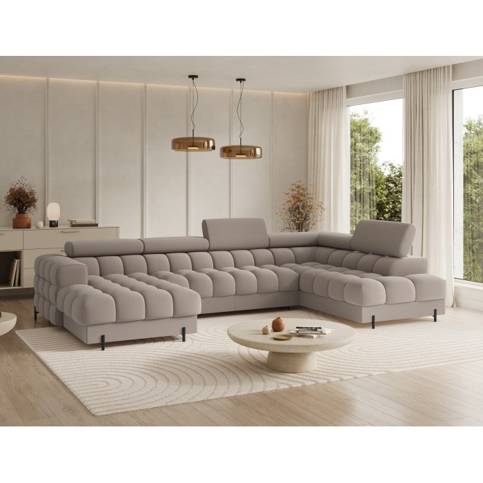 Canapé panoramique convertible Beige angle droit FERARIA 358x93x202cm 