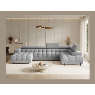 Canapé panoramique Gris chiné angle droit FERARIA salon contemporain 