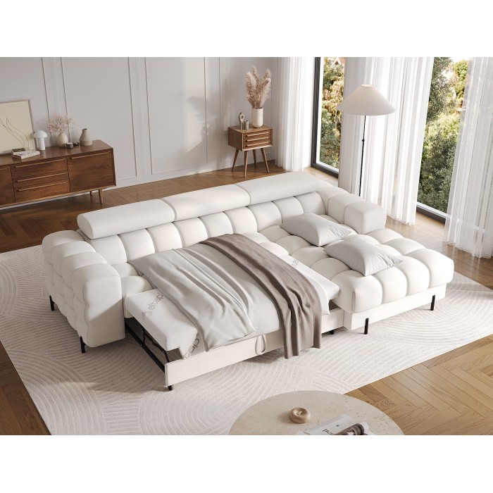 Canapé d'angle droit convertible Blanc style épuré 285x99x181cm FILTRO 