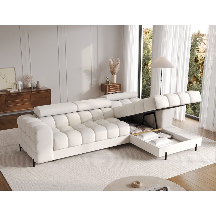 Canapé d'angle droit convertible Blanc style épuré 285x99x181cm FILTRO 