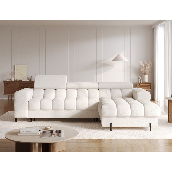 Canapé d'angle droit convertible Blanc style épuré 285x99x181cm FILTRO 