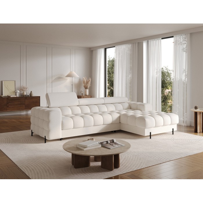 Canapé d'angle droit convertible Blanc style épuré 285x99x181cm FILTRO 