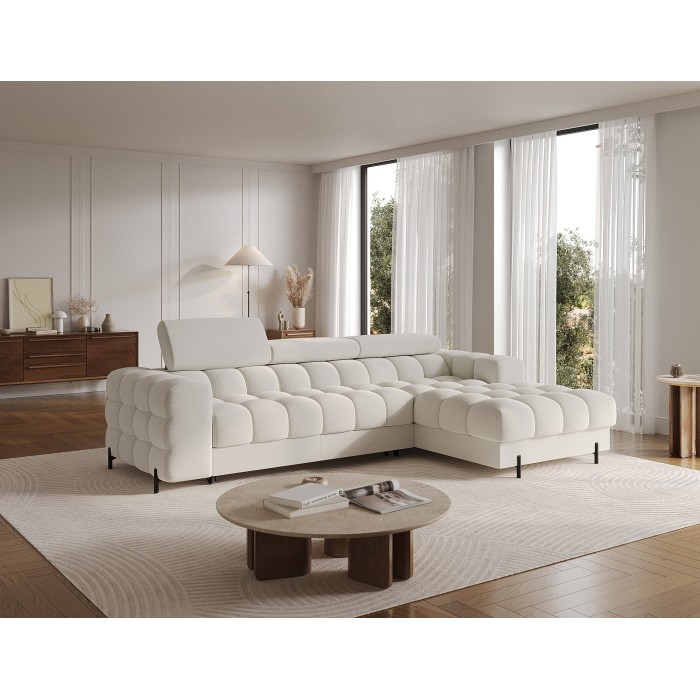 Canapé d'angle droit convertible Blanc allure contemporaine 285x99x181cm FILTRO 