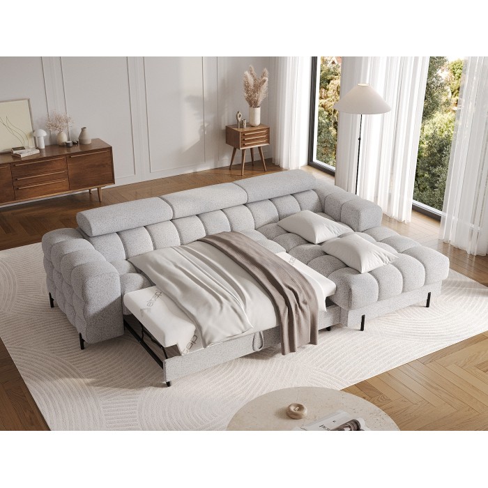 Canapé d'angle droit convertible Gris chiné ligne moderne 285x99x181cm FILTRO 
