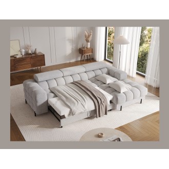 Canapé d'angle droit convertible Gris chiné ligne moderne 285x99x181cm FILTRO 