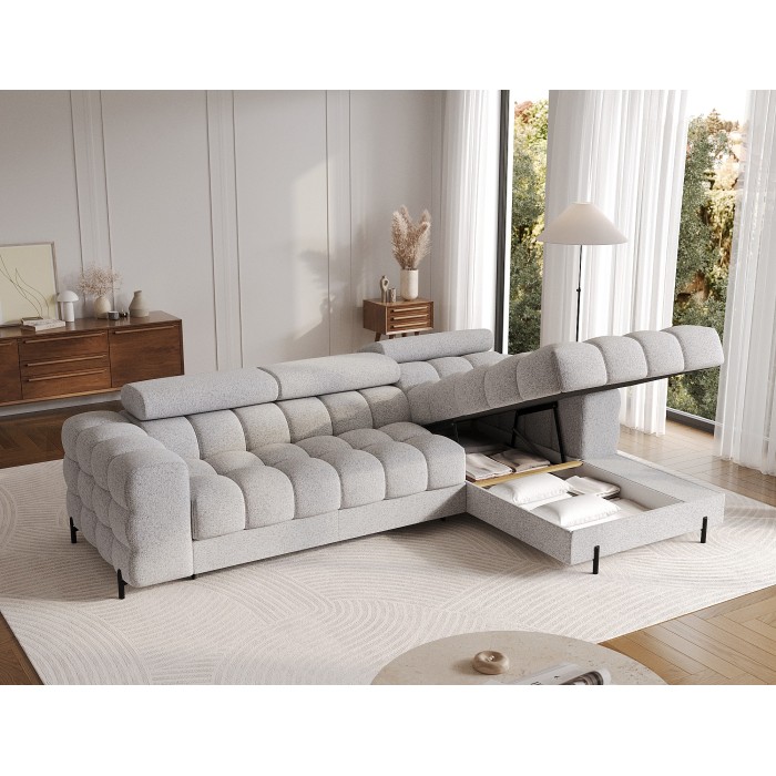 Canapé d'angle droit convertible Gris chiné ligne moderne 285x99x181cm FILTRO 